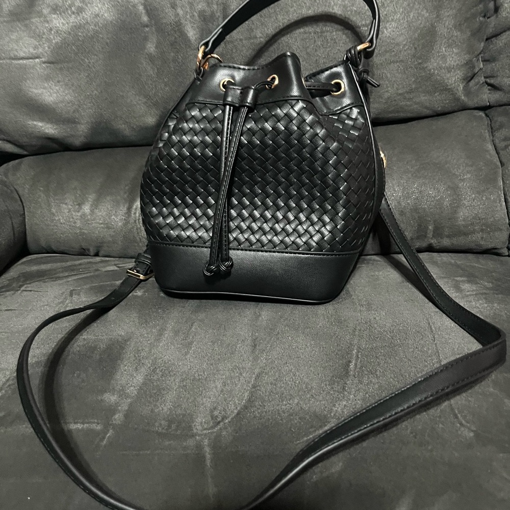 Anne Klein Black Woven Crossbody Bag